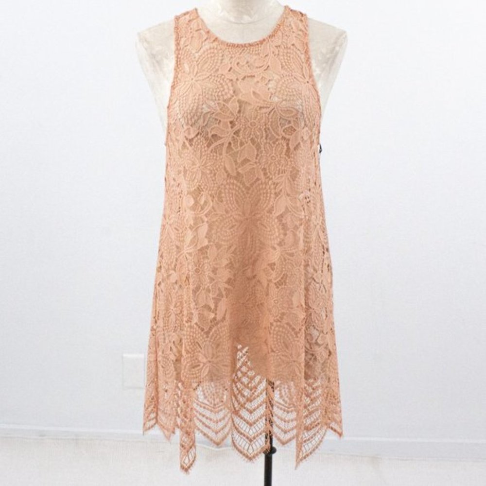 For Love & Lemons S Lace Dress Coverup Mini Short Pink Beach Crochet Sheer